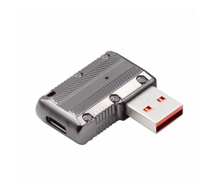 Left angle USB A to USB C converter adapter with compact zinc alloy design