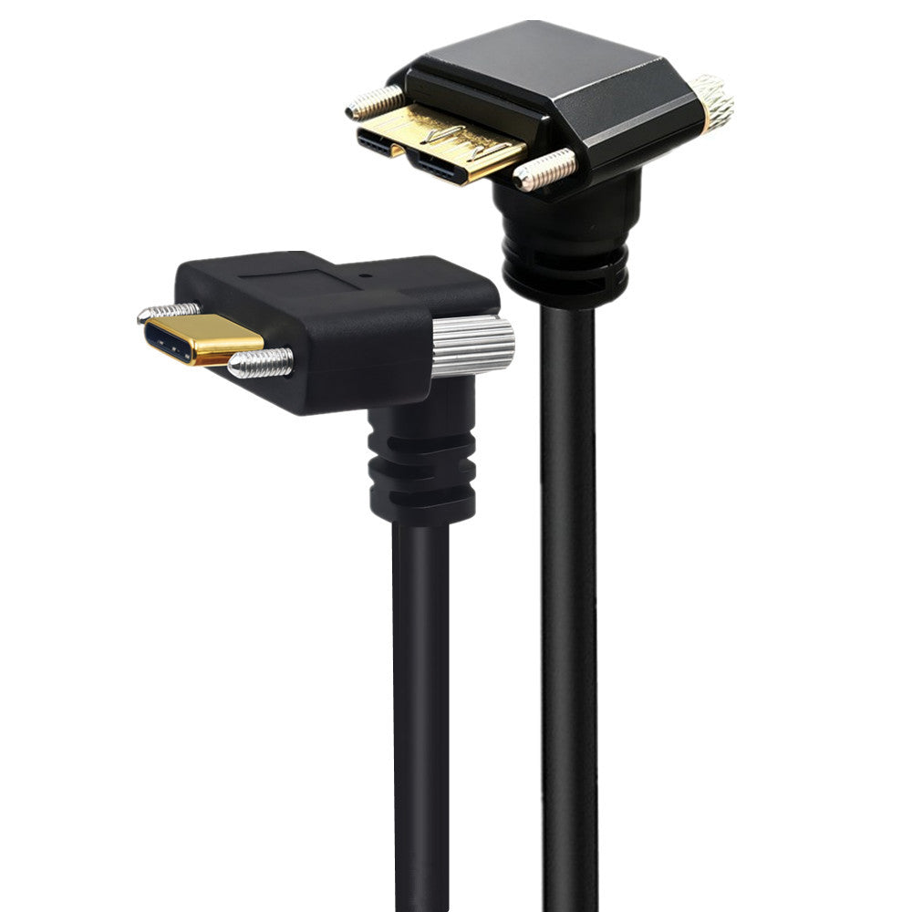 Locking up-angle USB-C male to down-angle Micro USB 3.0 Type-B male industrial cable