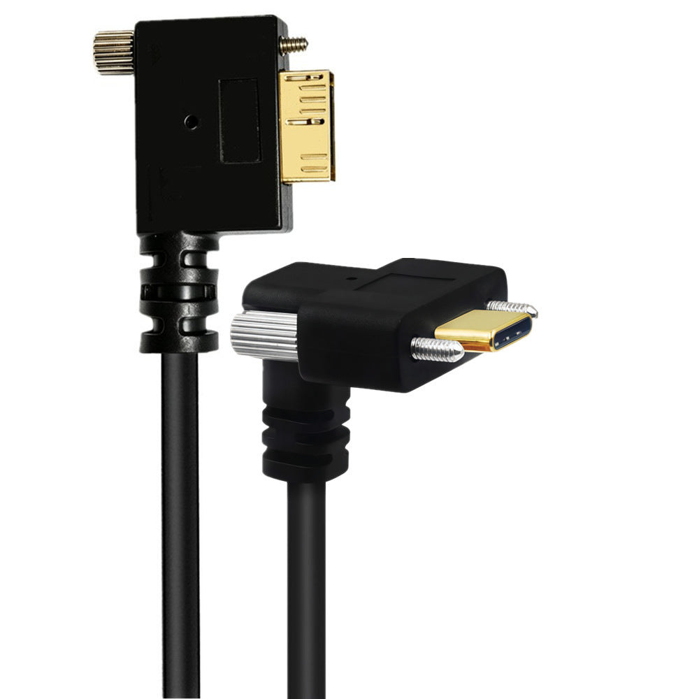 Locking up-angle USB-C male to right-angle Micro USB 3.0 Type-B male industrial cable
