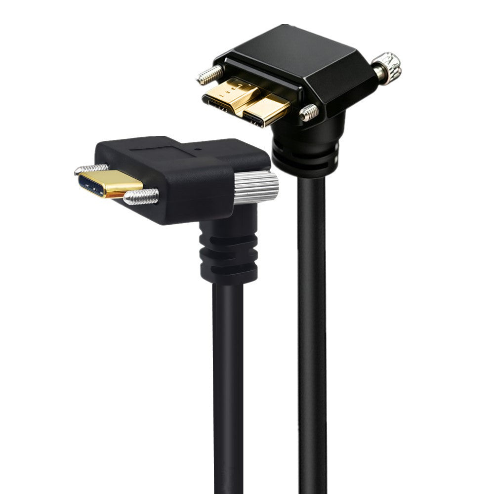 Locking up-angle USB-C male to up-angle Micro USB 3.0 Type-B male industrial cable