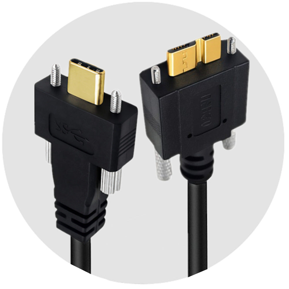 Straight USB-C male connector with two locking screws