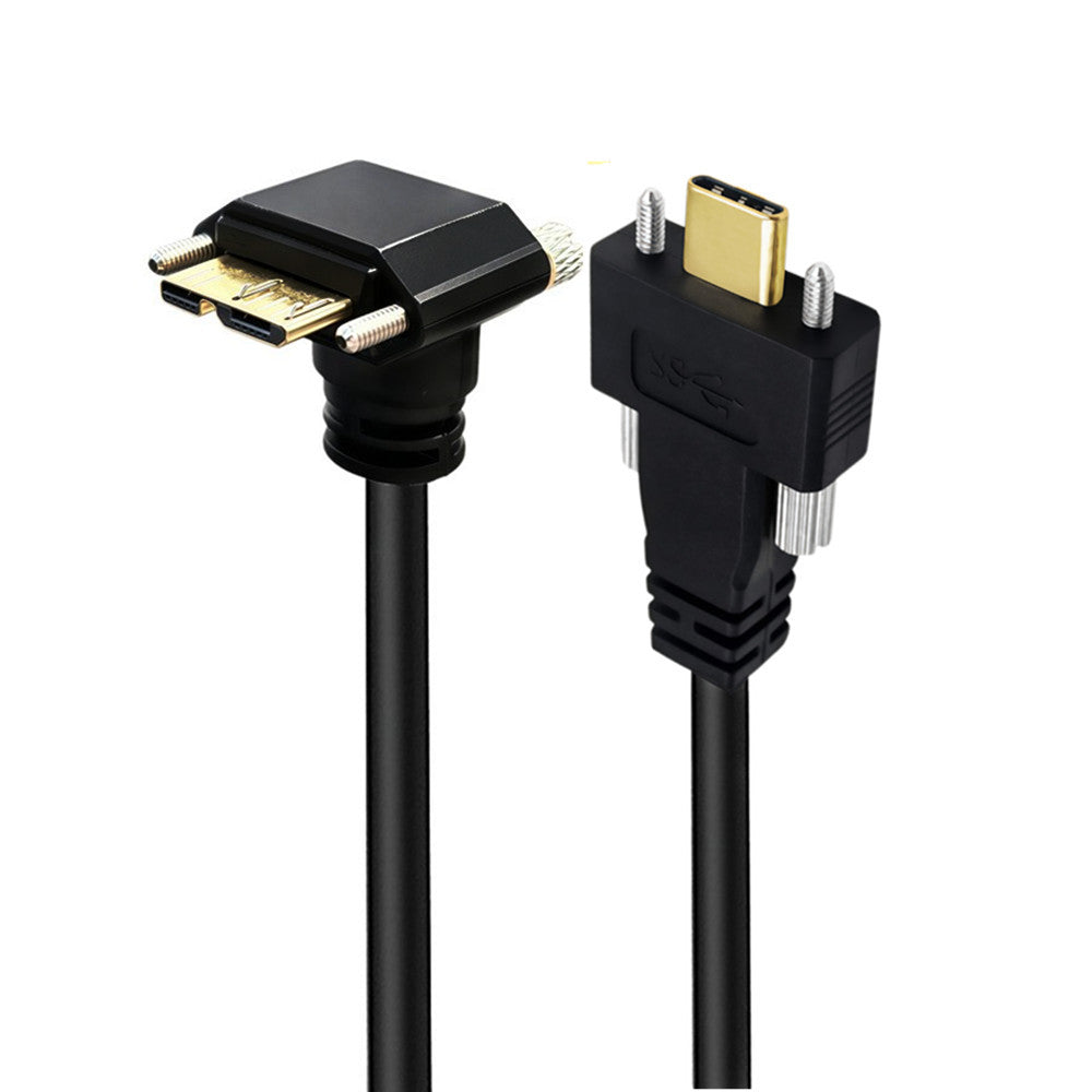 Locking USB-C male to down-angle Micro USB 3.0 Type-B male industrial camera cable