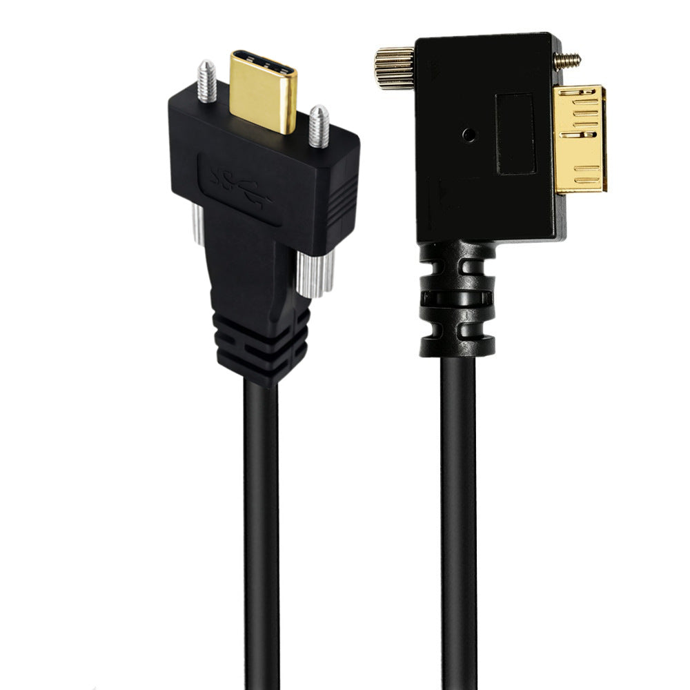 Locking USB-C male to right-angle Micro USB 3.0 Type-B male industrial camera cable