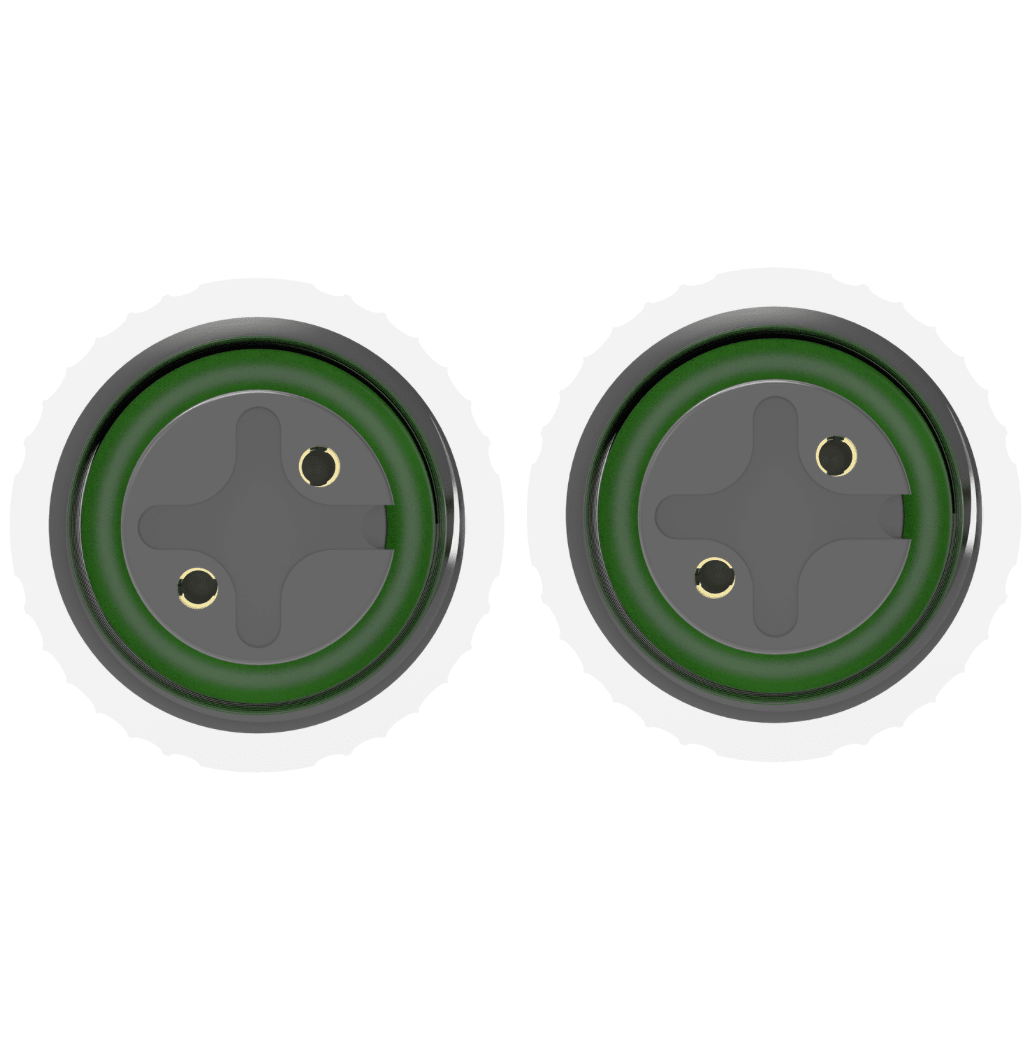 Two green electrical outlets on a white background