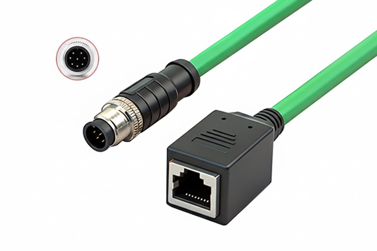 M12 A-coded 8-pin male to RJ45 female industrial ethernet cable