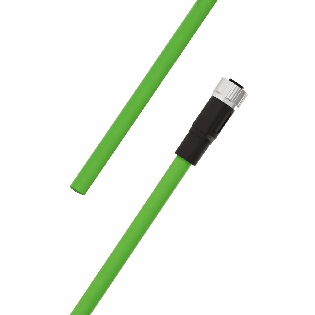 M12 A-coded female straight to open 5-pin green PUR sensor cable