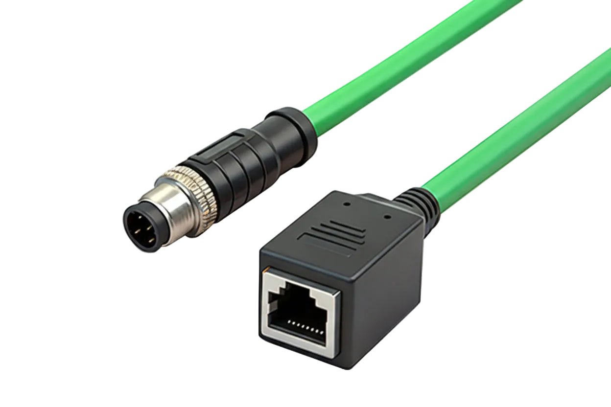 M12 D-coded 4-pin male to RJ45 female industrial ethernet cable blue jacket