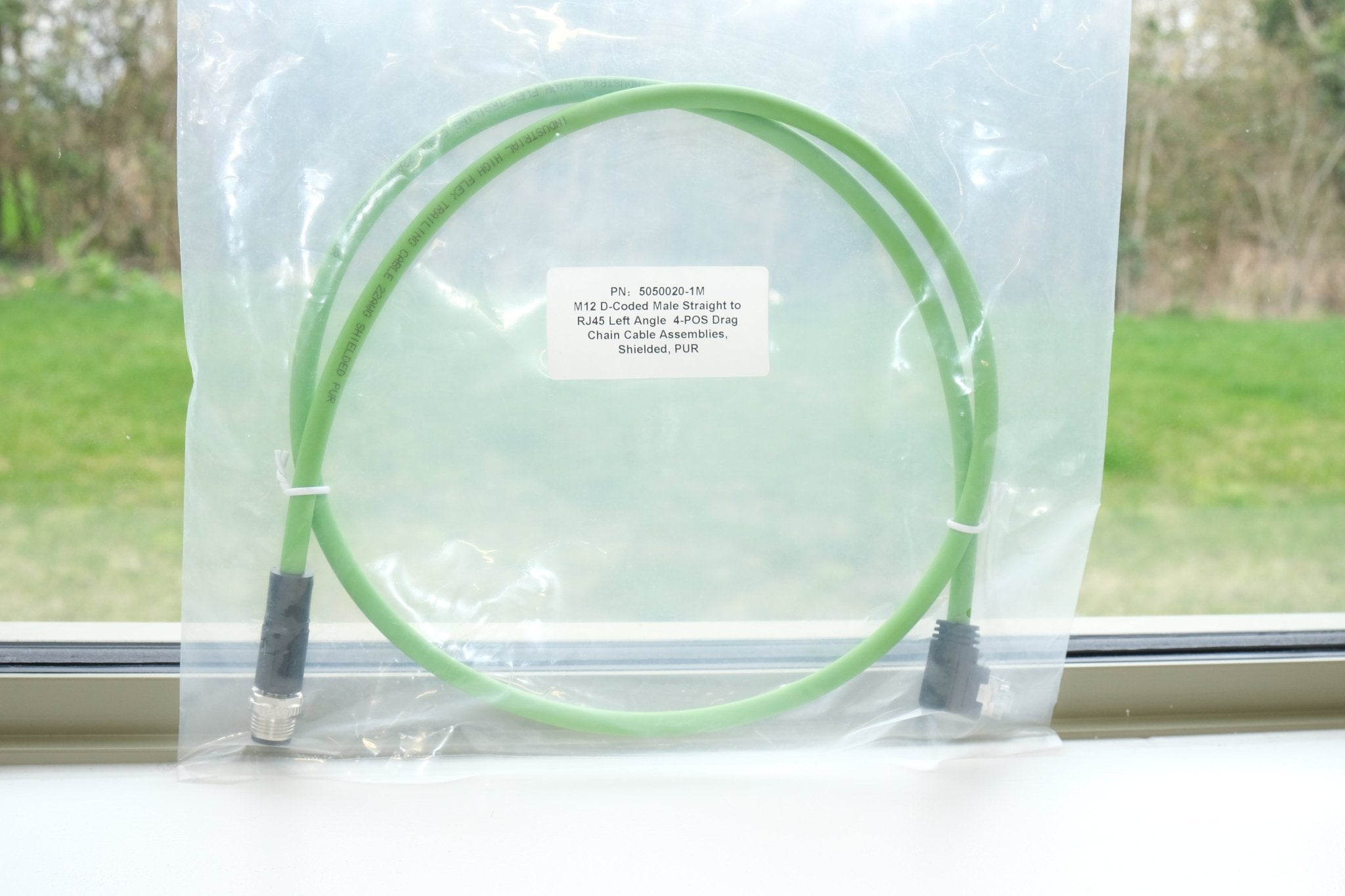 M12 D-Coded Male Straight to RJ45 Left Angle 4-Pin Ethernet Cable