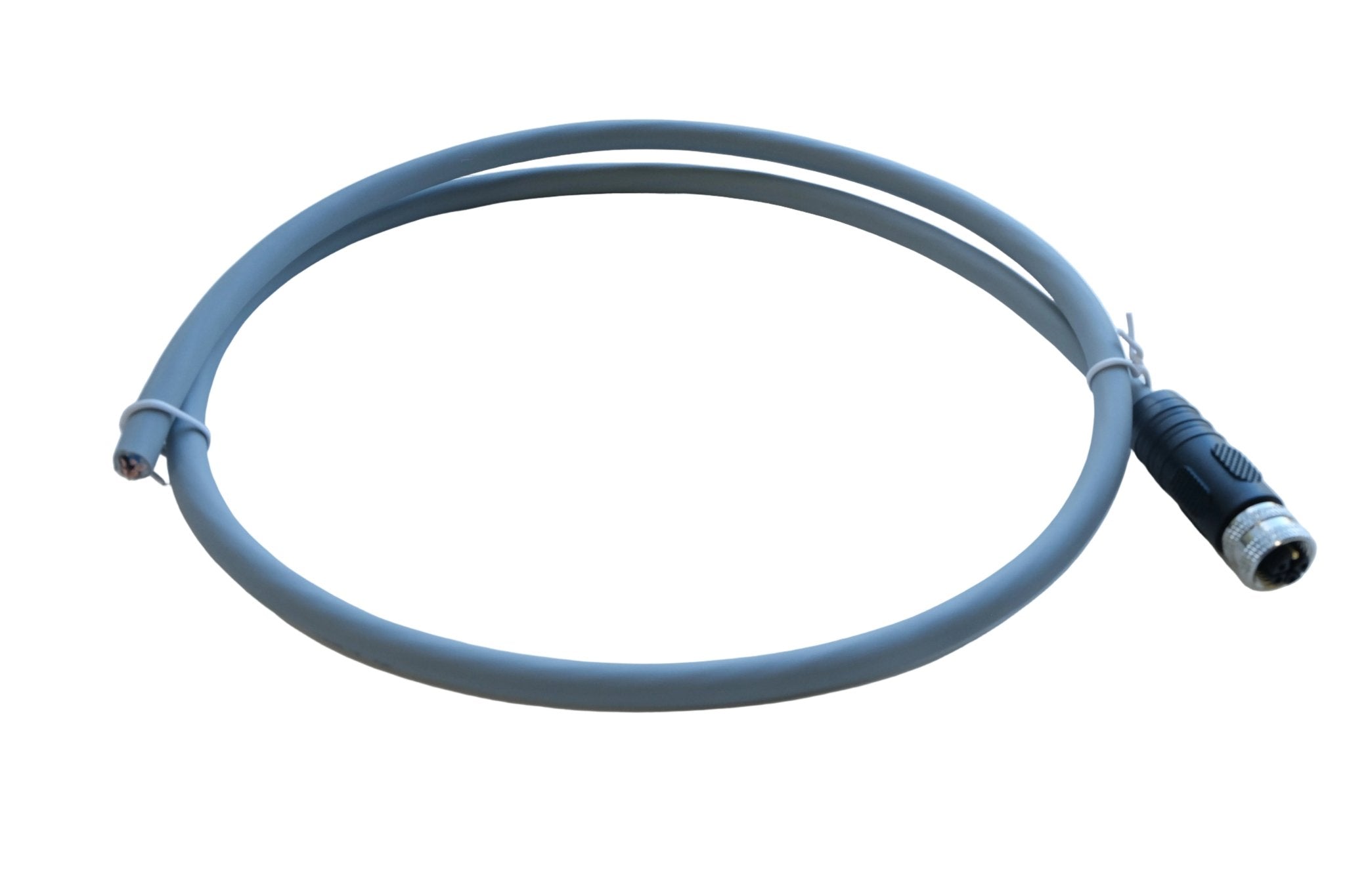 Gray cable with connectors on a white background