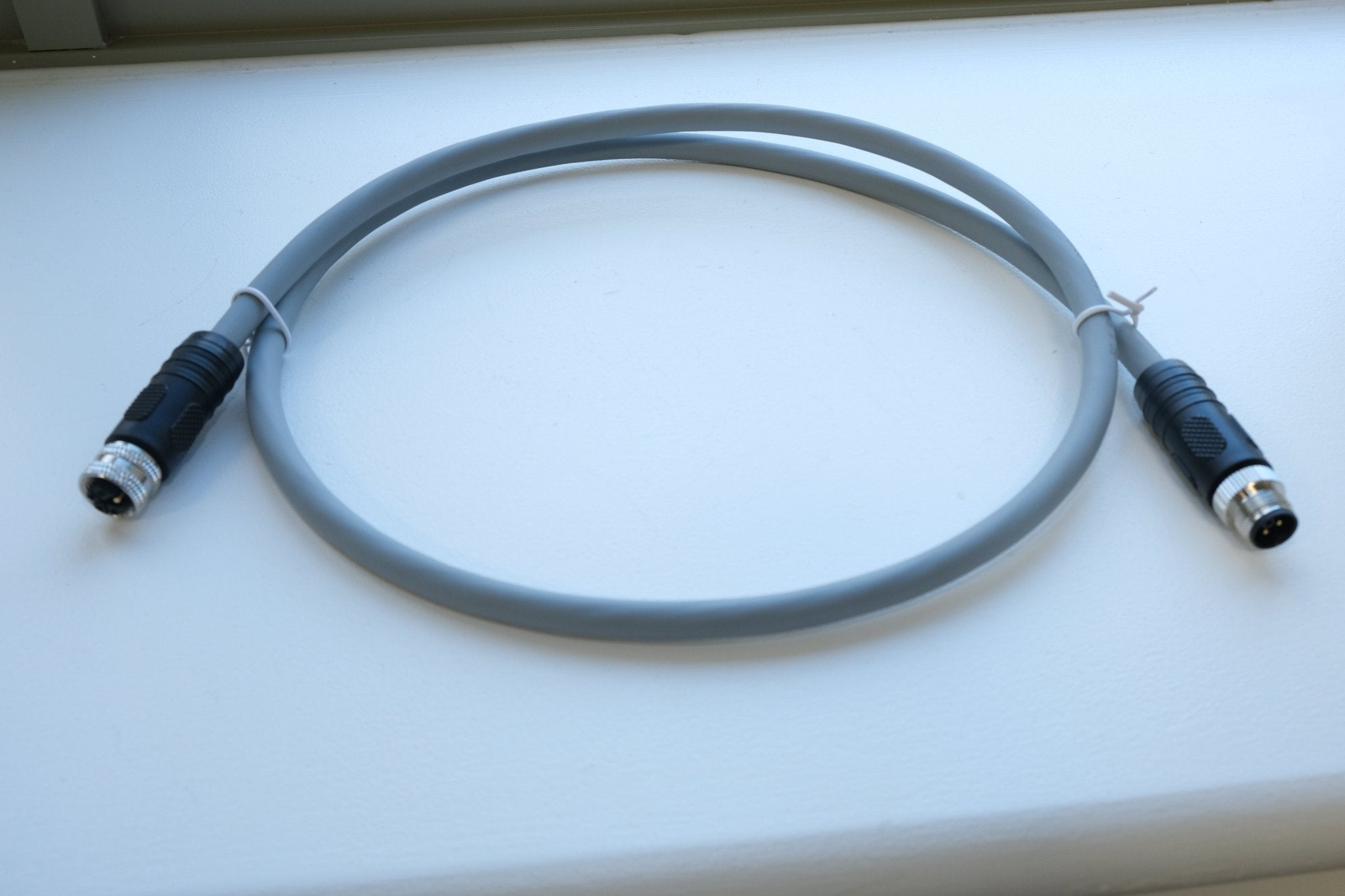 M12 4 pin male to female power cable assembly grey