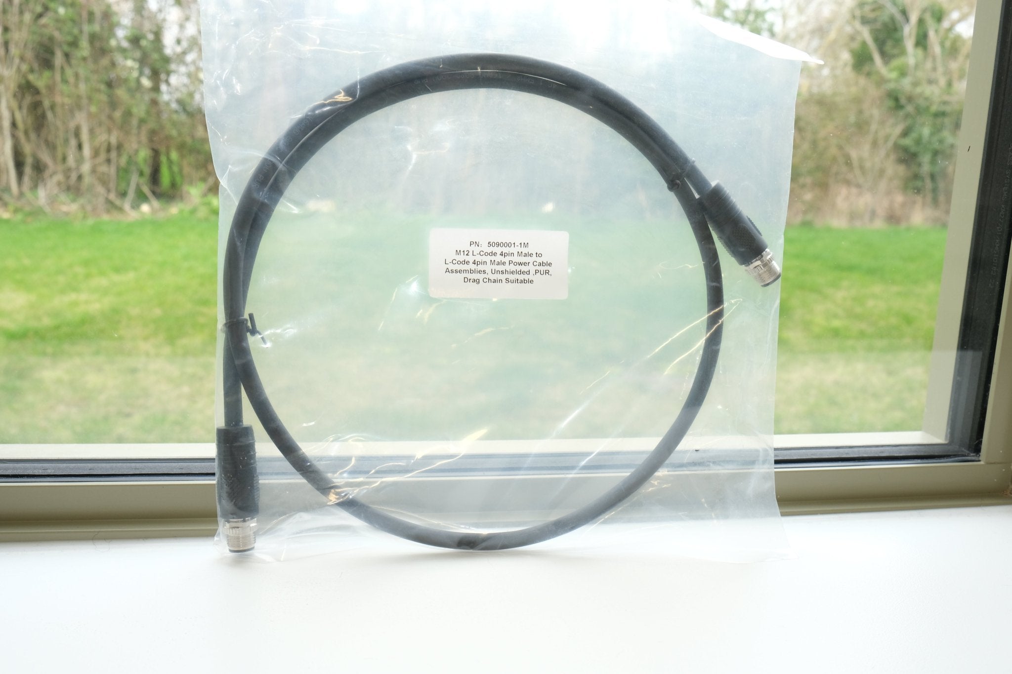 M12 L-Coded Male to Male 4-Pin 16AWG Power Cable