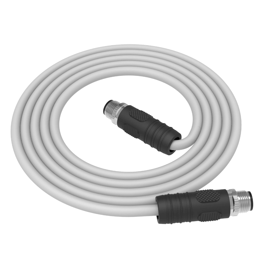 White cable with black connectors on a white background