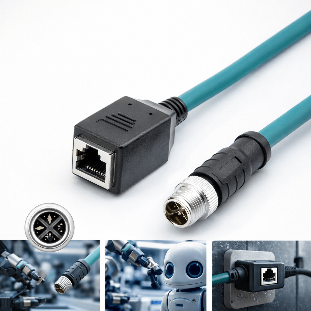 Ethernet cable with network connector and robot illustration on a white background