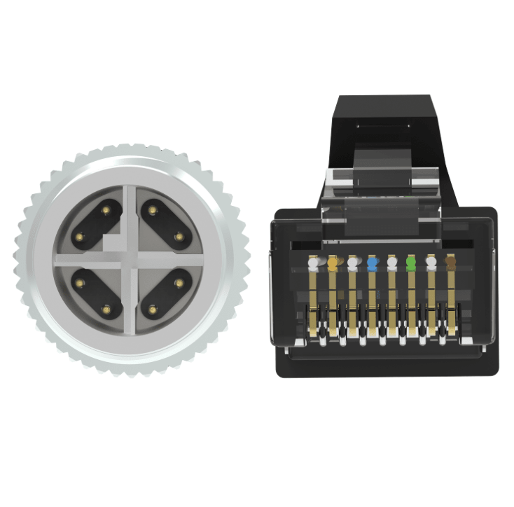 Close-up of a gear and electronic connector on a white background