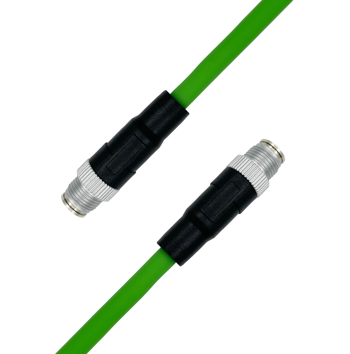 M12 X-coded male to male straight CAT6A 10G industrial Ethernet cable with green PUR jacket