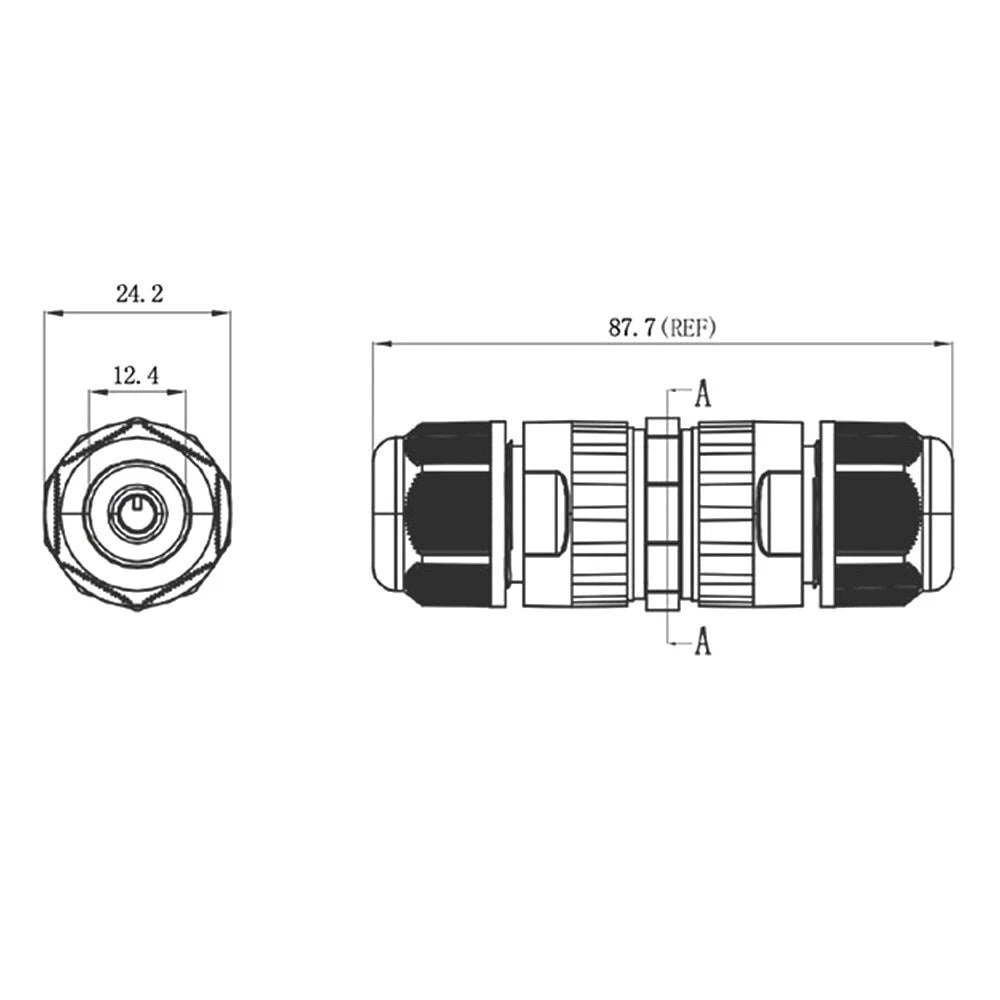 Technical drawing of a mechanical component with dimensions