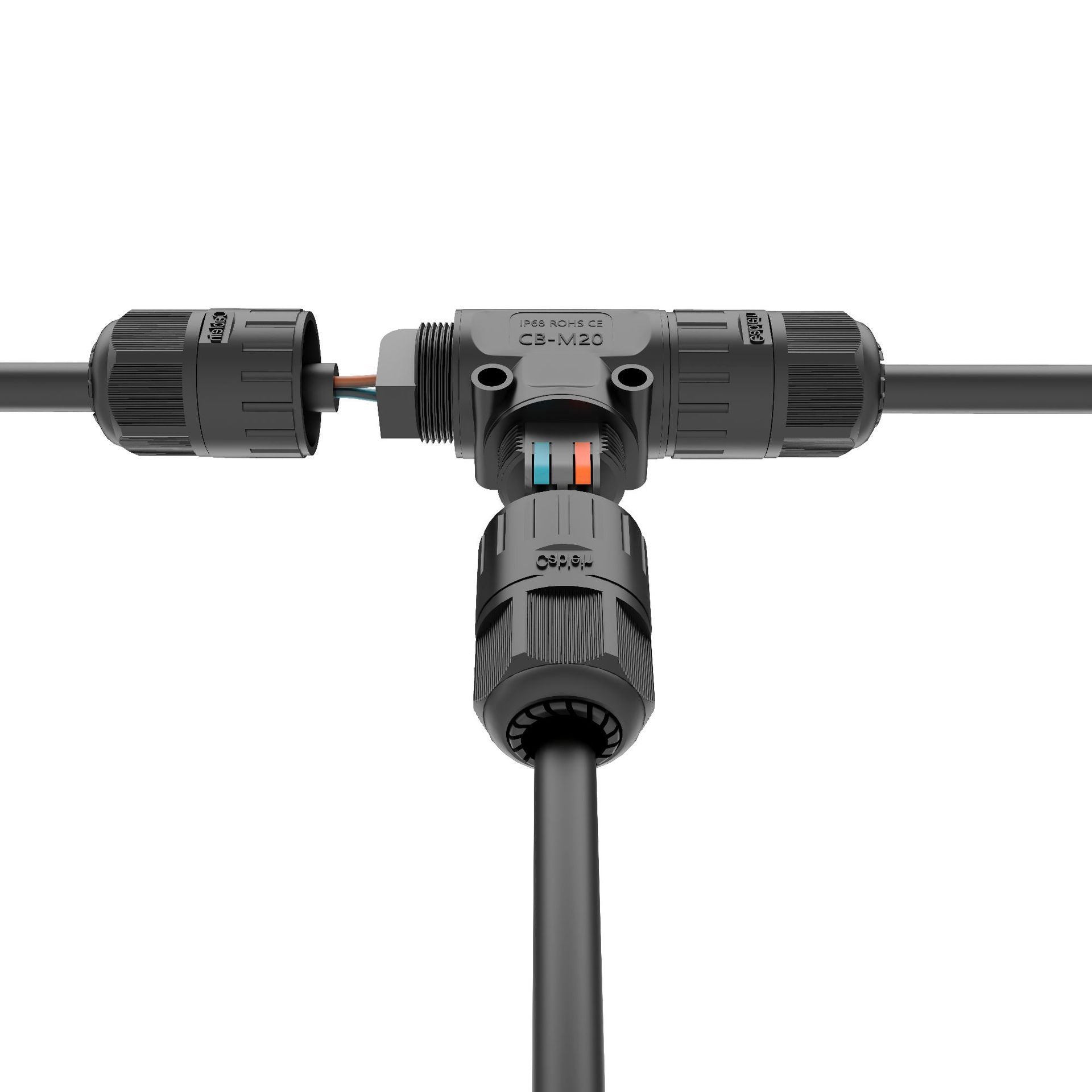 Black plumbing connector with pipes on a white background