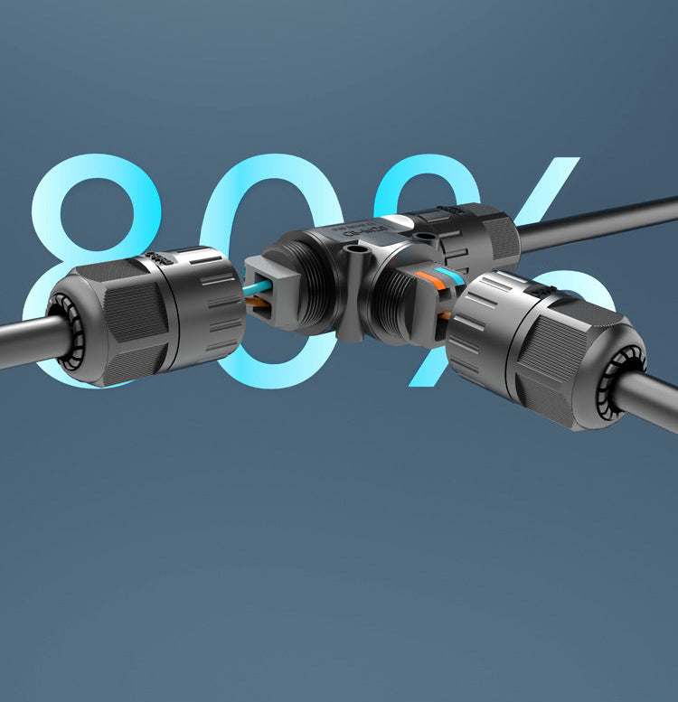 Electrical connectors with text on a blue background