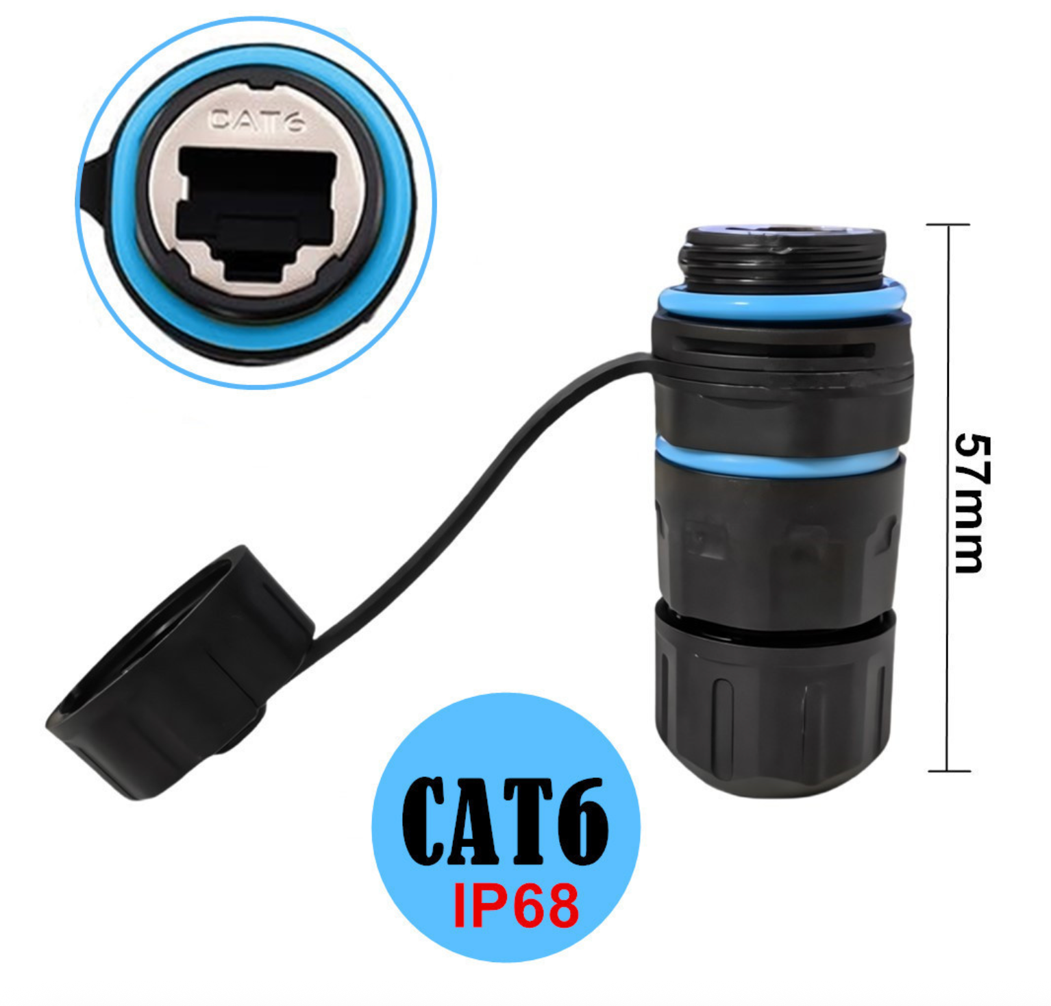 Cat6 RJ45 Waterproof Connector IP68 | M21 8P8C Shielded Ethernet LAN Coupler Adapter