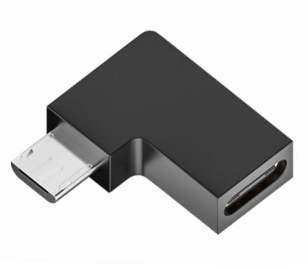 Micro USB 5 pin male to USB C female left angle charging and data adapter
