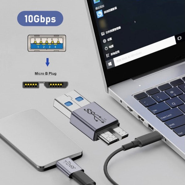 Micro USB B adapter supporting 10Gbps data transfer