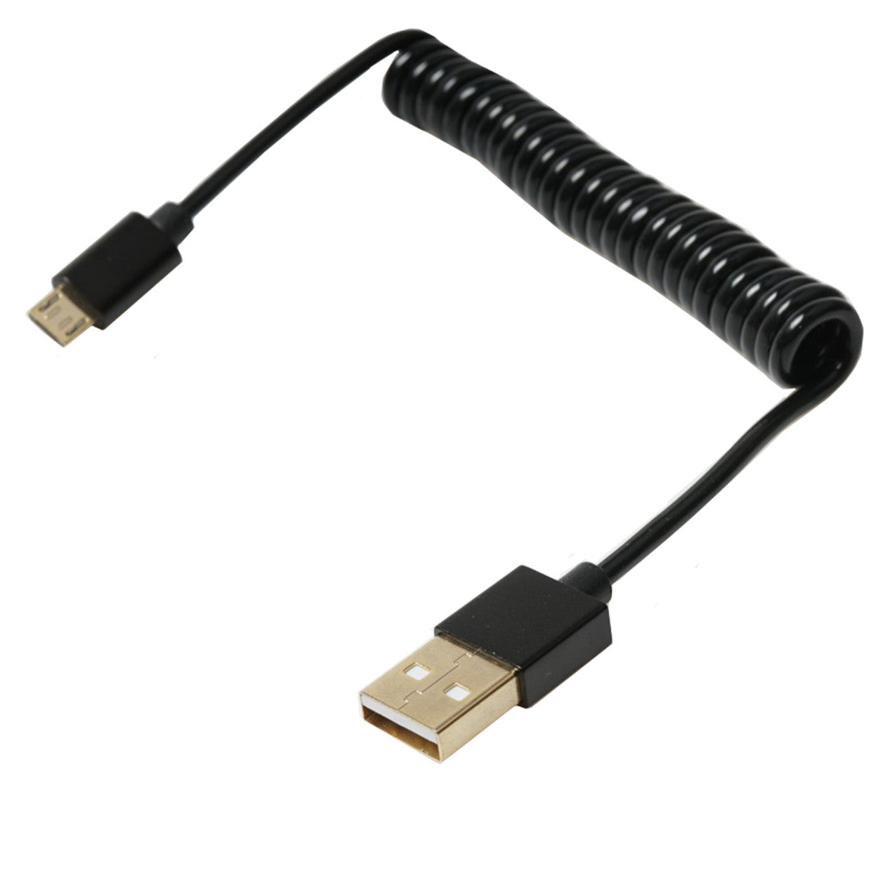 Micro USB connector close up coiled cable