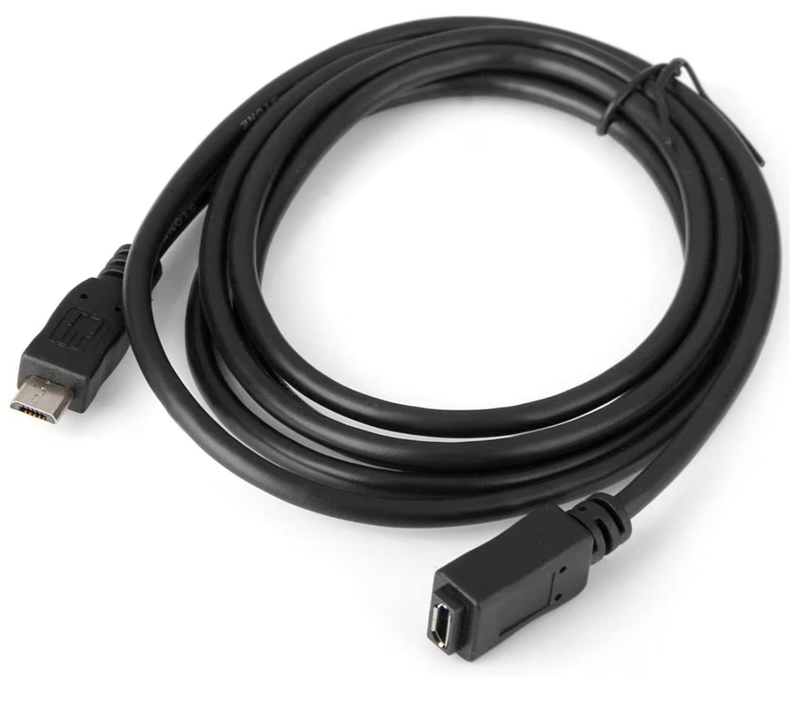 Micro USB male to female data sync and charging extension cable in black finish