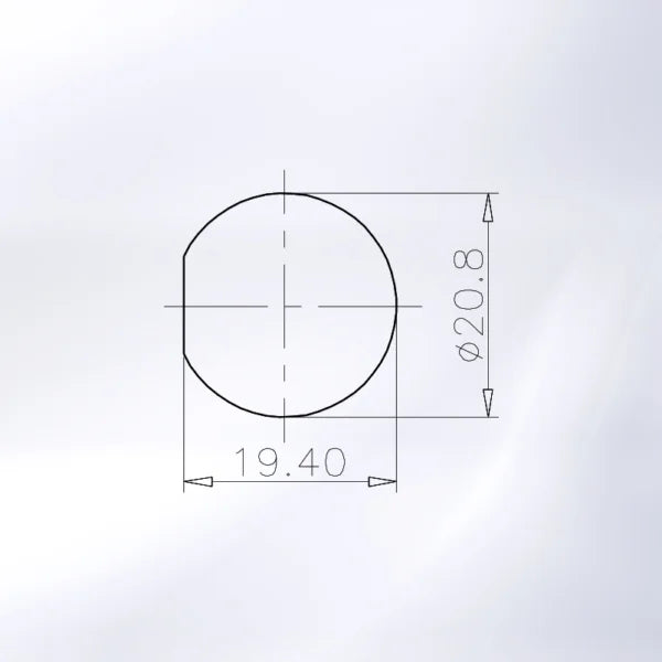 Technical drawing of a circular object with dimensions on a light gray background