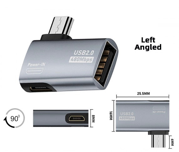Micro USB OTG adapter connected to smartphone with USB accessory