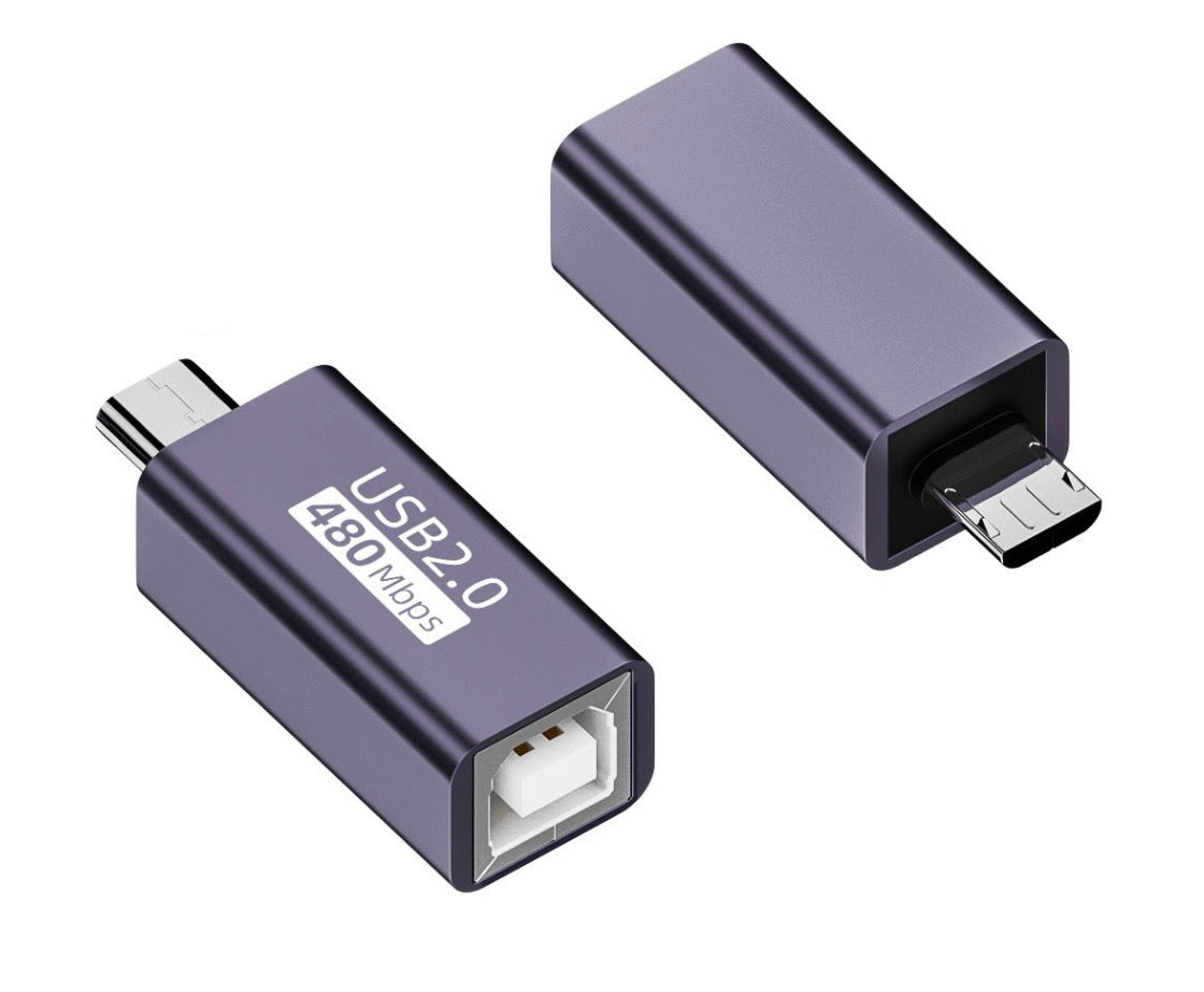 Micro USB OTG male to USB Type B female adapter for MIDI keyboards and USB devices