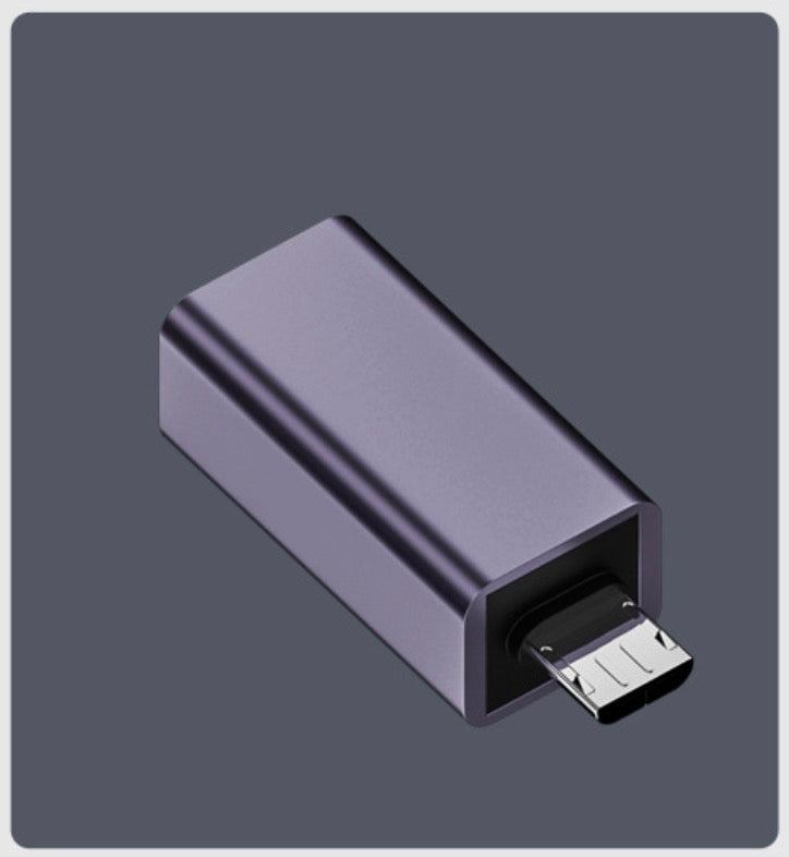 Side profile view of Micro USB OTG male to USB Type B female adapter