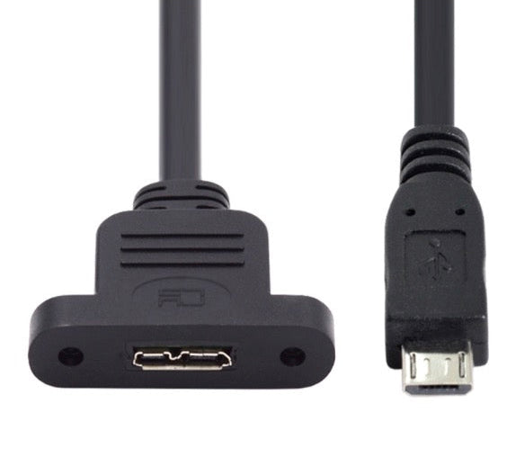 Micro USB panel mount extension cable male to female 0.5m