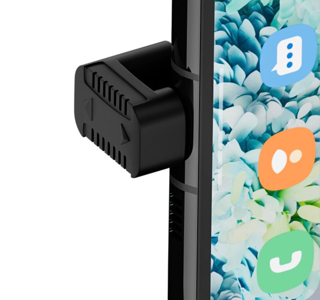 Micro USB male to USB C female down angle adapter fitted to a portable electronic device