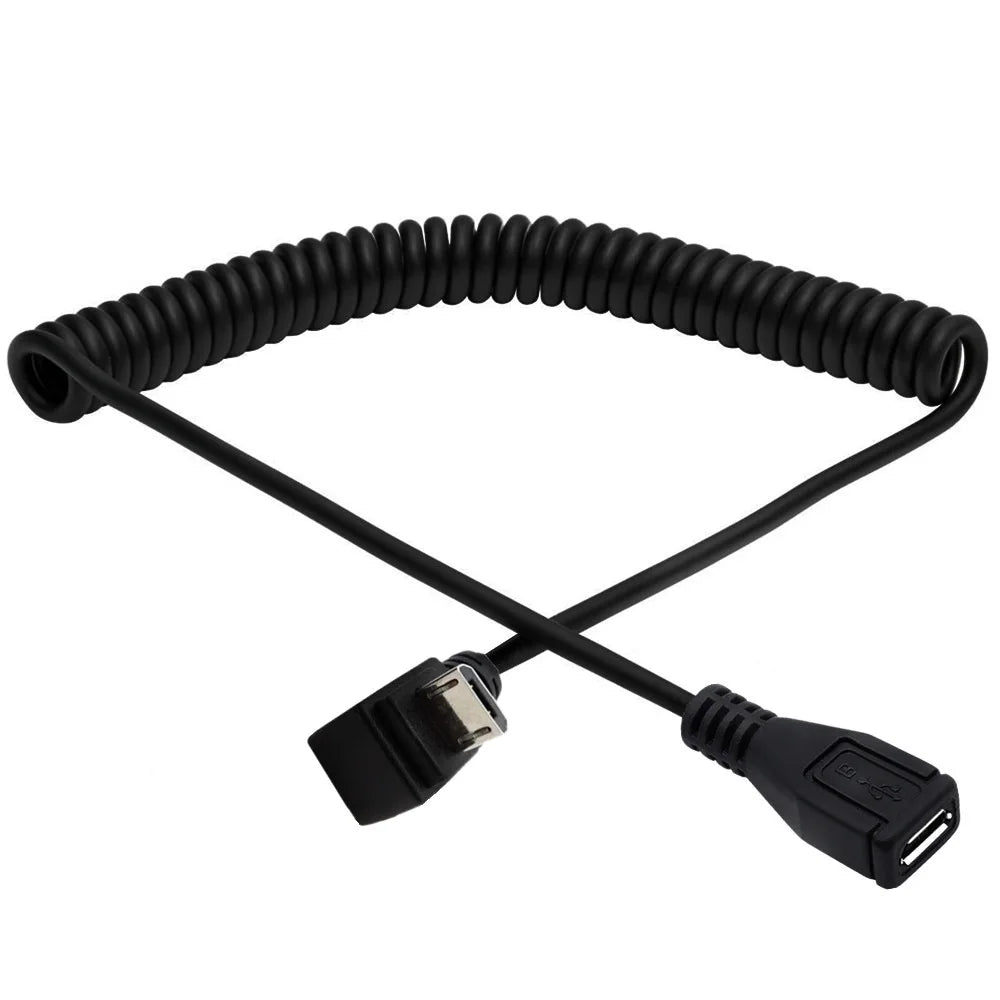 Micro 5Pin USB B Male to Micro Female Coiled Data Charging Extension Cable | Down Angle