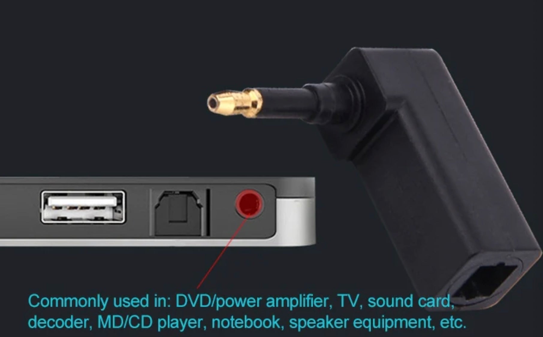 TOSLINK to Mini TOSLINK optical adapter connected to digital audio equipment