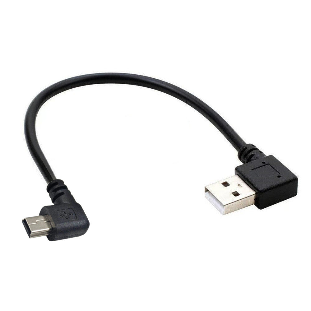 Mini USB left angle connector close up black cable