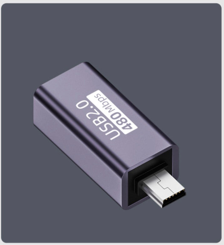 Side profile of Mini USB OTG male to USB Type B female adapter