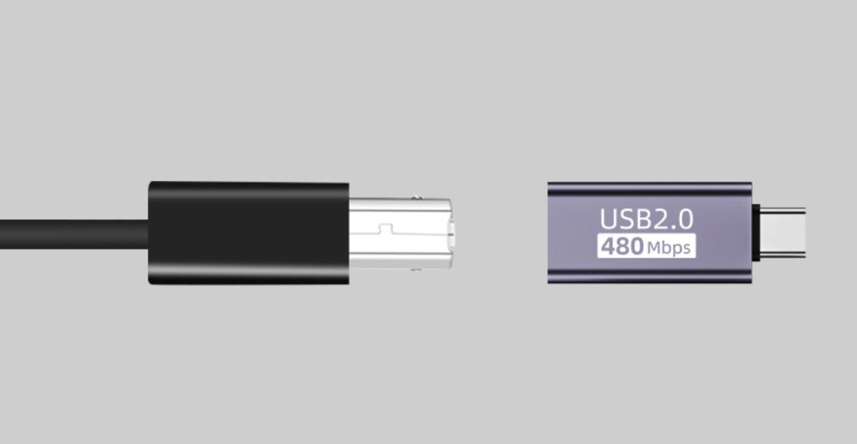 Mini USB OTG adapter connection example with USB Type B cable