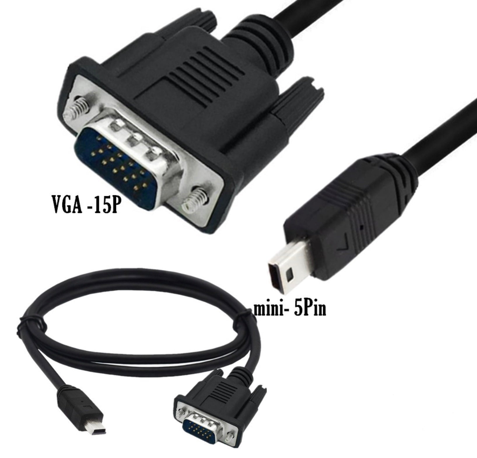 Mini USB 5 Pin male to VGA 15 Pin male cable compatibility reference for supported multimedia devices