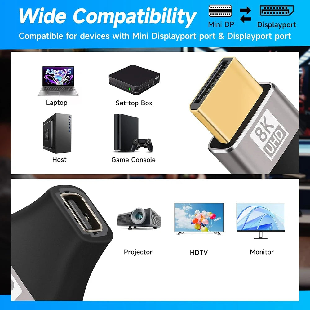 Displayport 1.4 Male to Mini Displayport Female 8K Extension Converter 8K@60Hz | Bi-Directional Transmission