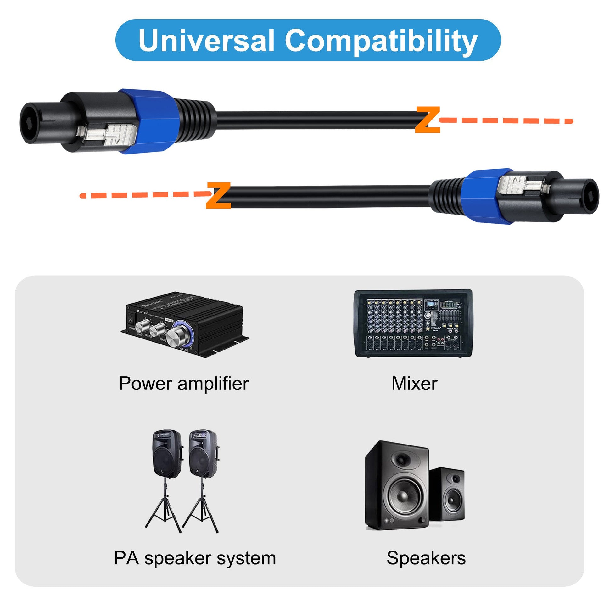 NL4 male to male speaker lead for amplifier and speaker