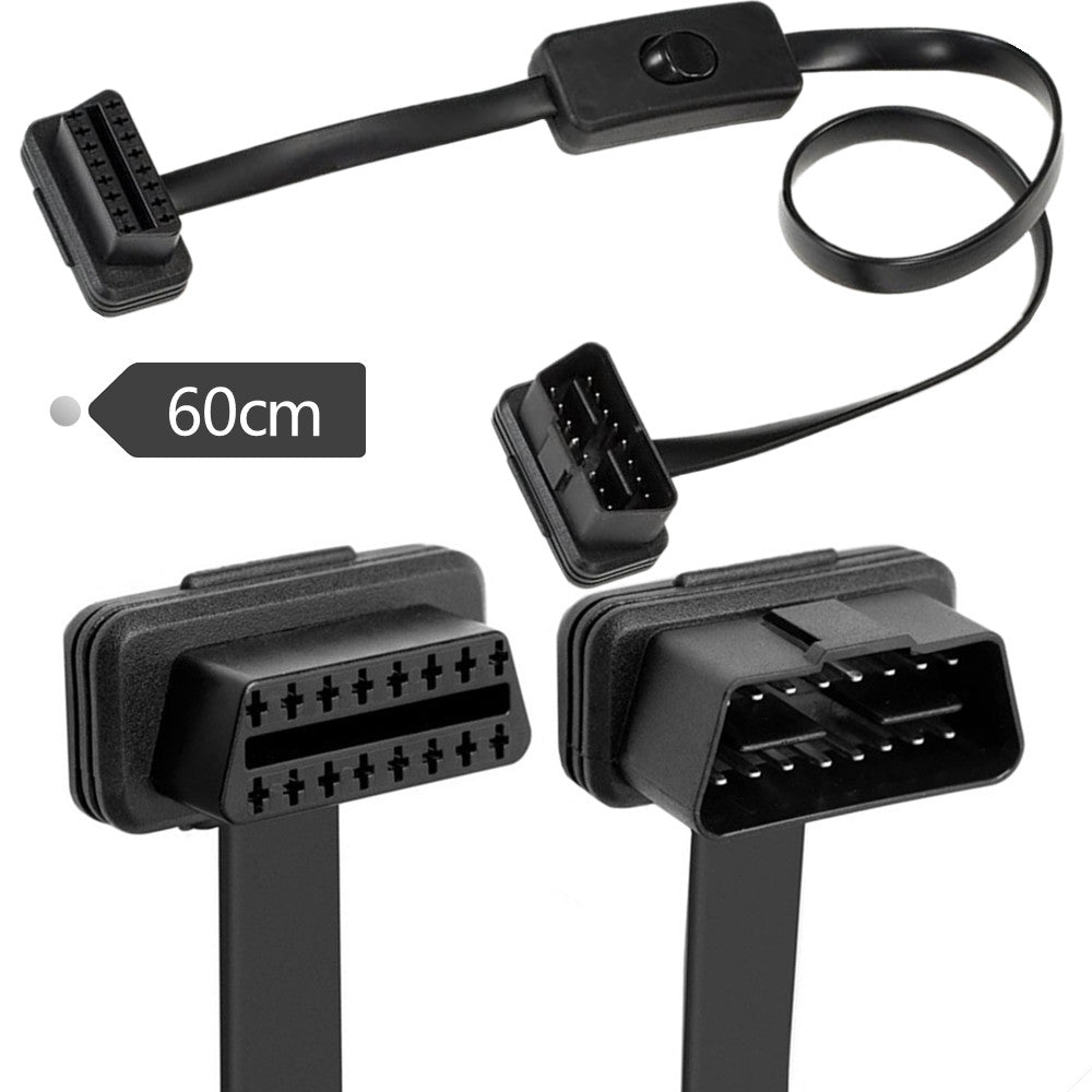 OBD2 extension cable connected to a vehicle diagnostic scanner