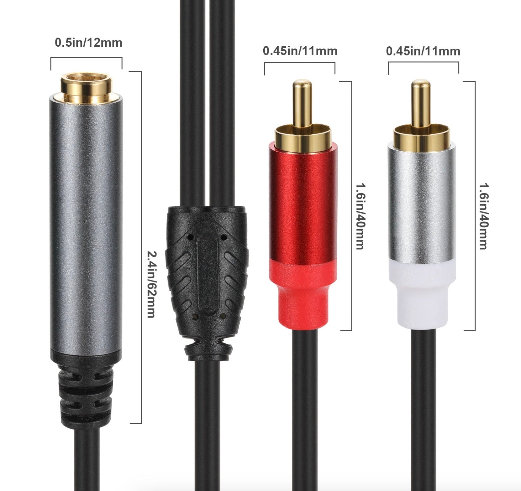 Oxygen-free copper 6.35mm female to dual RCA phono male stereo audio Y splitter cable for high-quality sound transmission