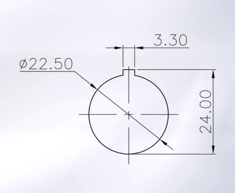 Technical drawing of a circular component with dimensions on a light blue background