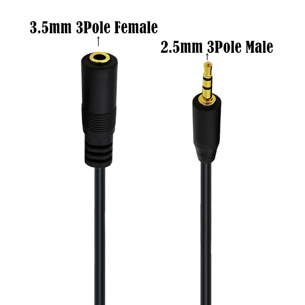 Portable 2.5mm to 3.5mm stereo audio cable