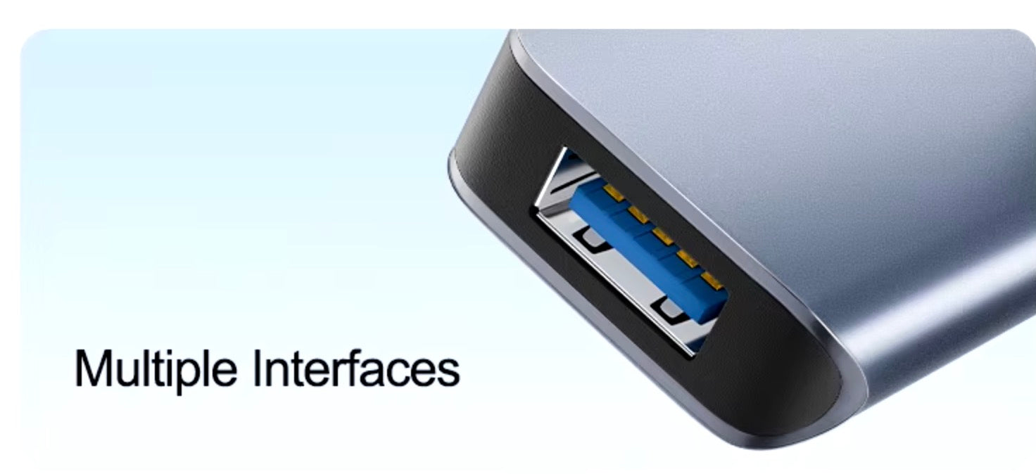Portable USB 3.0 hub connected to laptop workspace setup