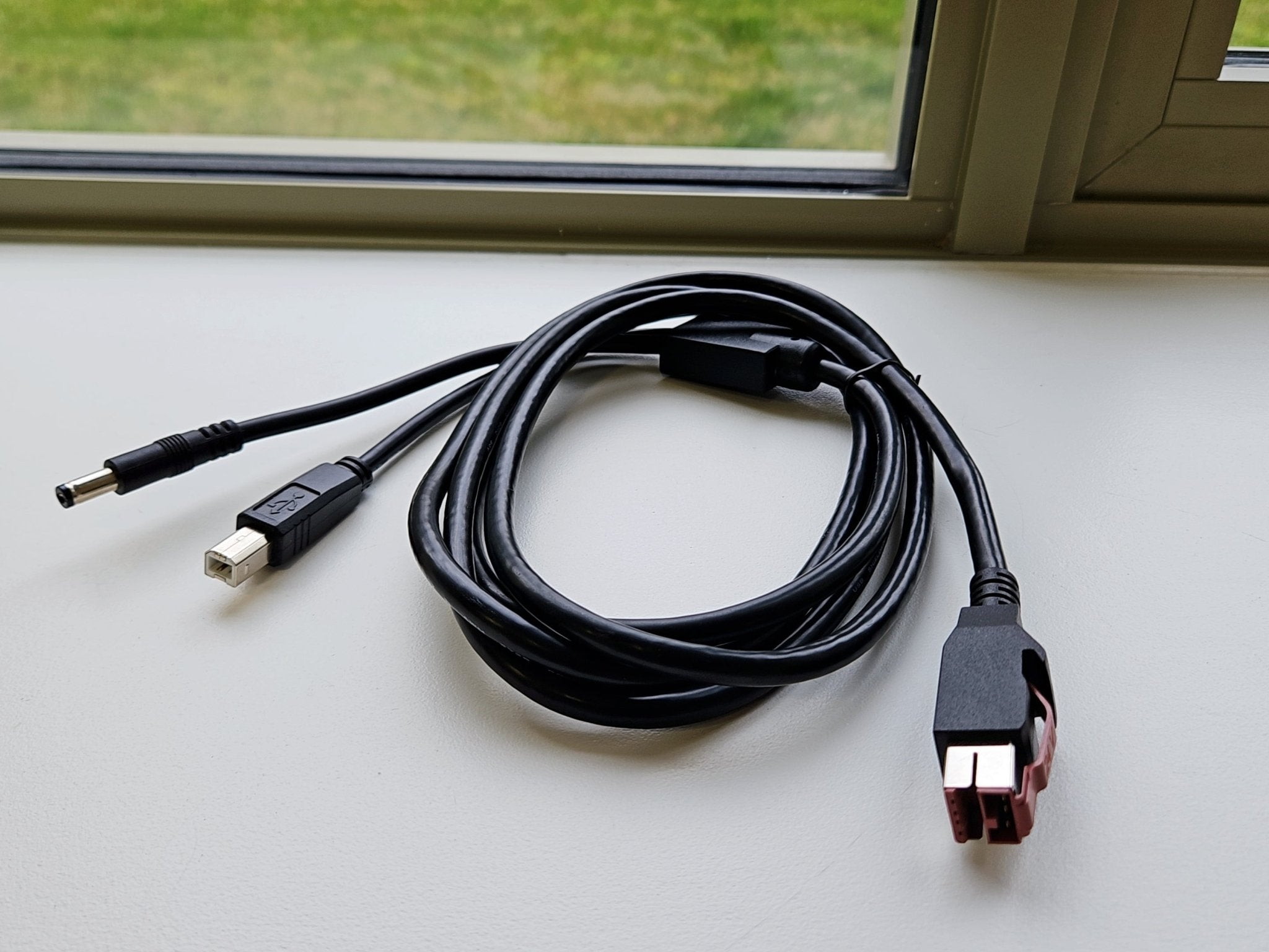 Powered USB 24V POS printer cable with DC 5.5mm power and USB B data