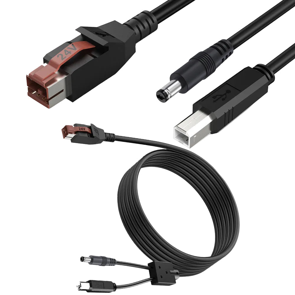 USB cable with connectors and specifications on a white background