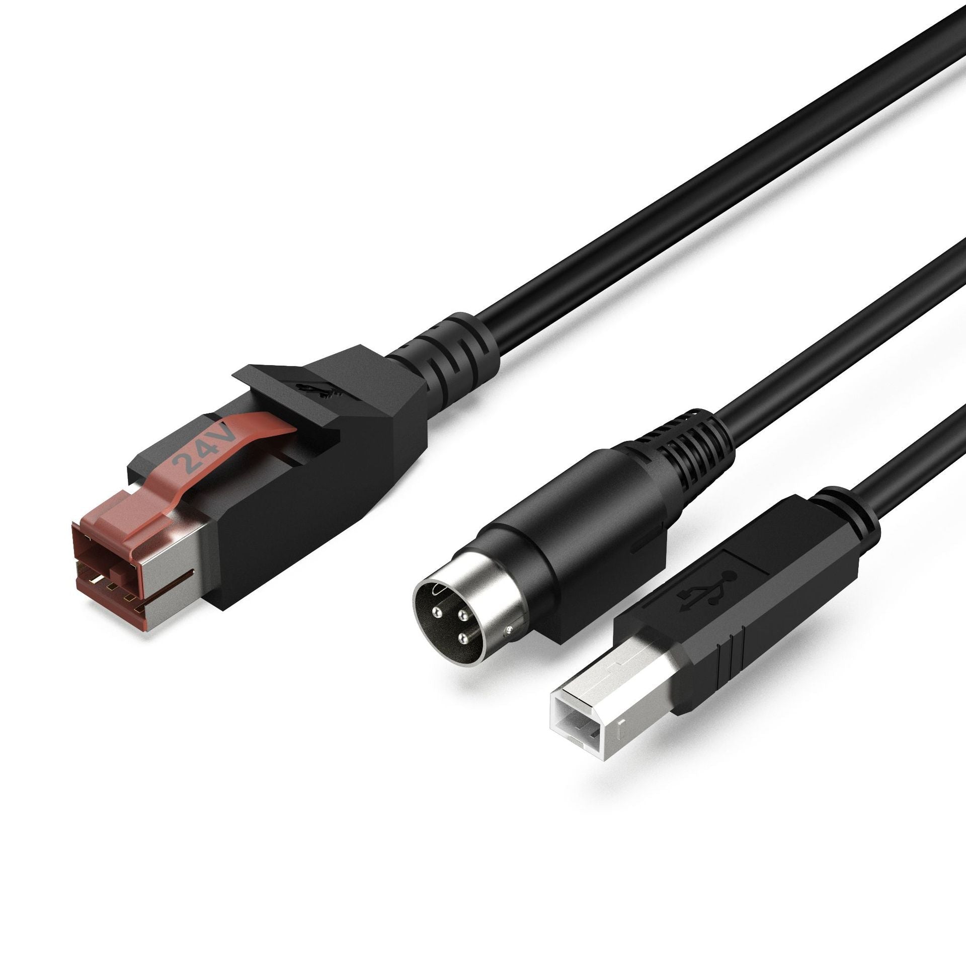 Powered USB 24V to USB-B and 3 pin DIN Y cable for POS printer