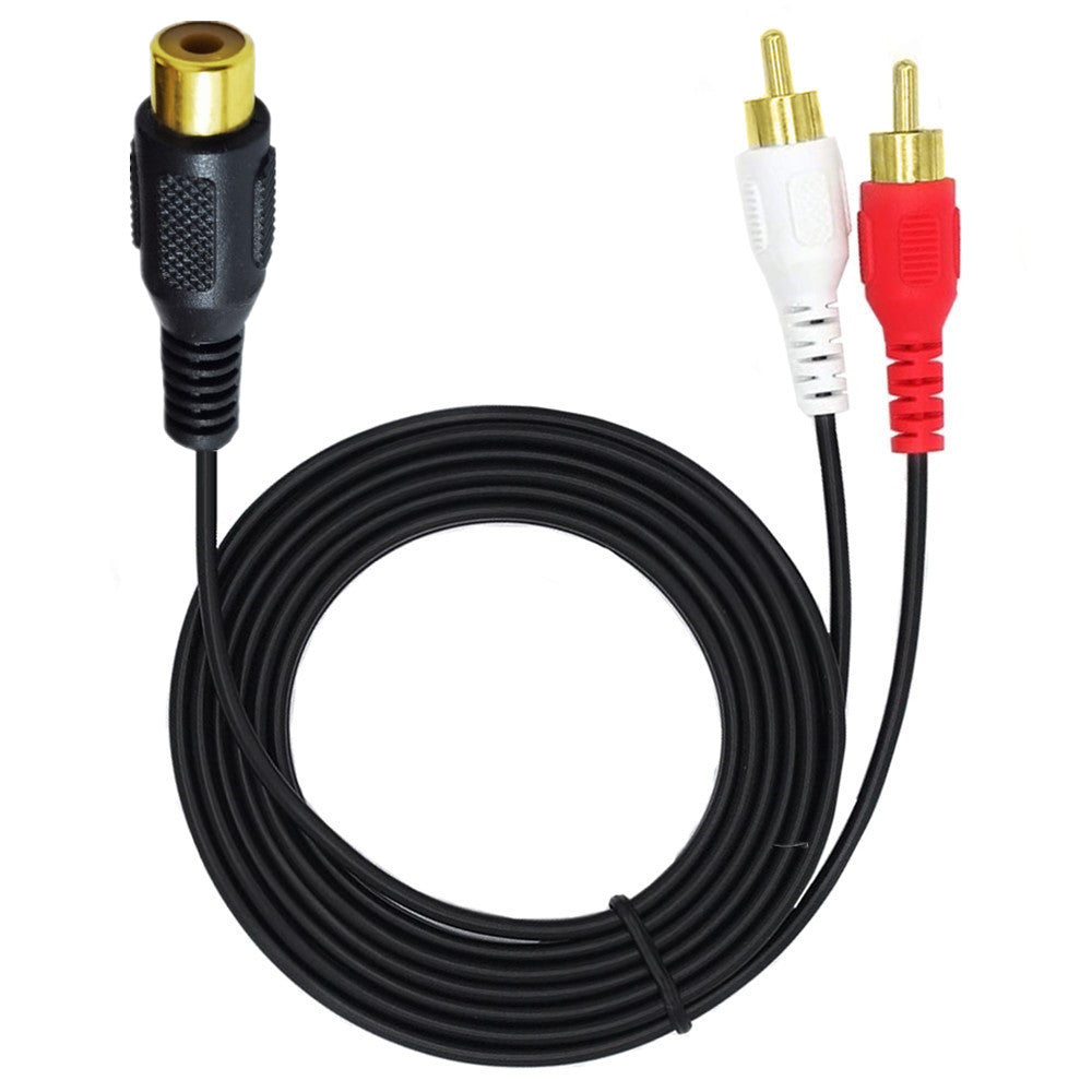 RCA female to dual RCA male audio splitter cable connected to home Hi-Fi equipment